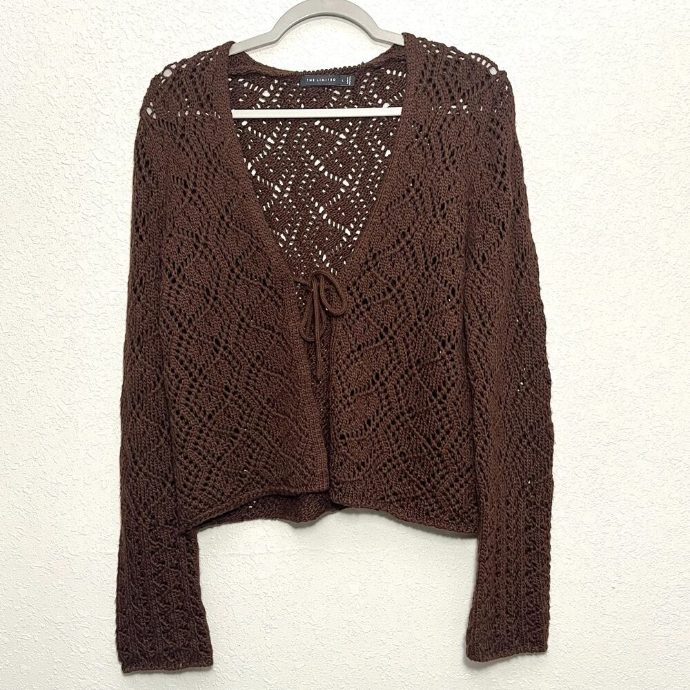 The Limited Open Knit Crochet Tie Front Cardigan Large Boho Fairy Grunge Y2K